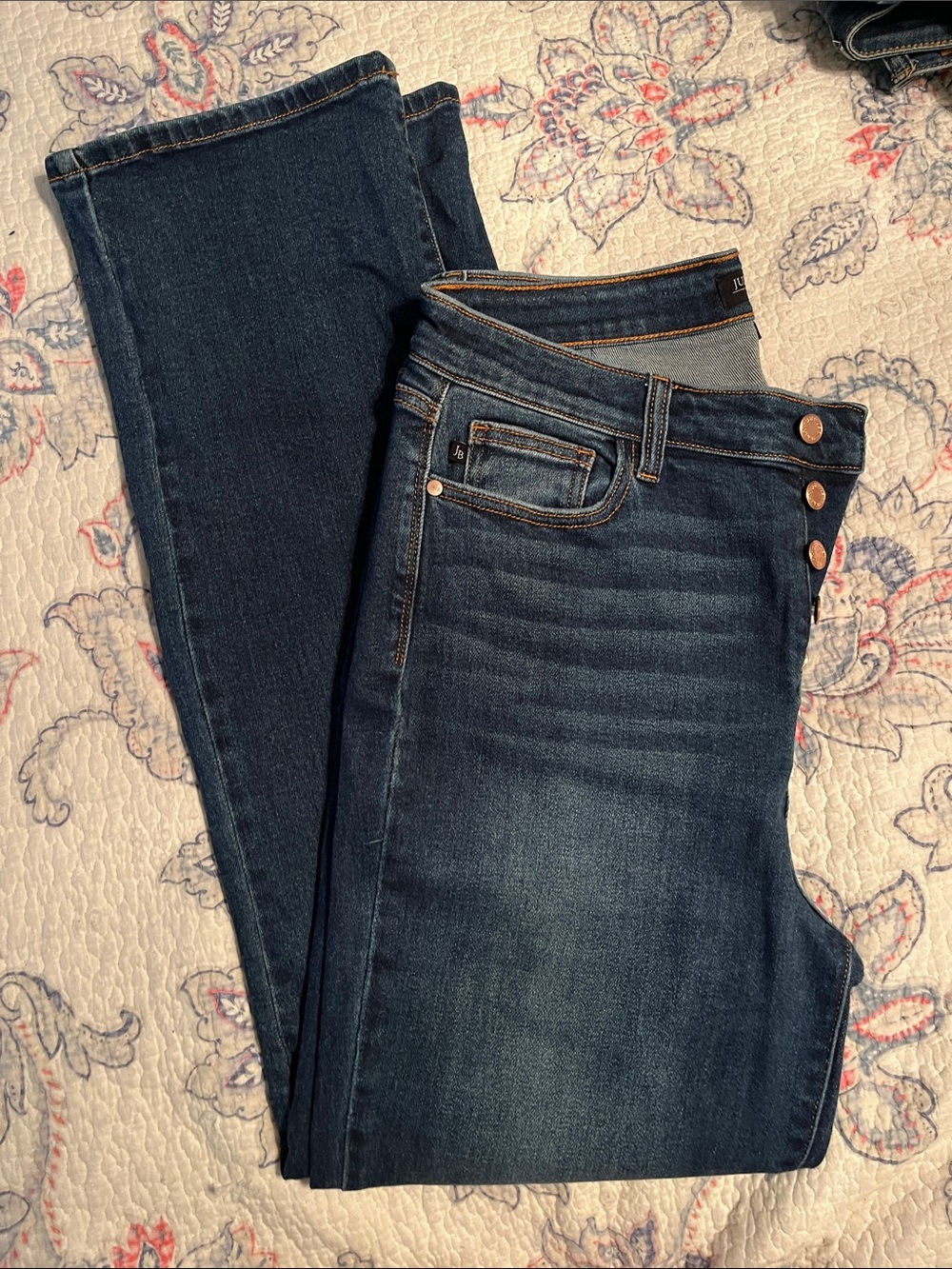 Judy Blue Dark Blue High-Rise Dad Jeans with Copper Buttons